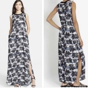 L’Agence Palm Tree Printed Maxi Dress Black, Navy Blue and White Size Medium